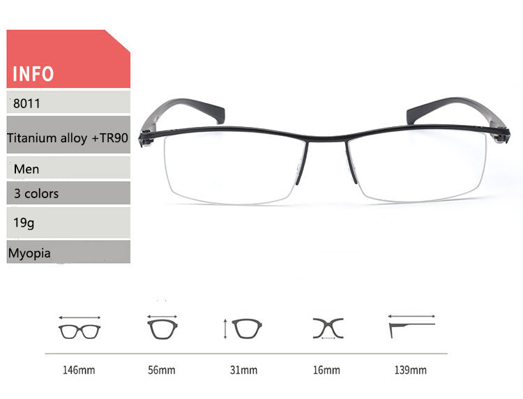 Mens Half Rim Titanium Frame Eyeglasses Photochromic P8011 — view 1 | Bclear at FuzWeb
