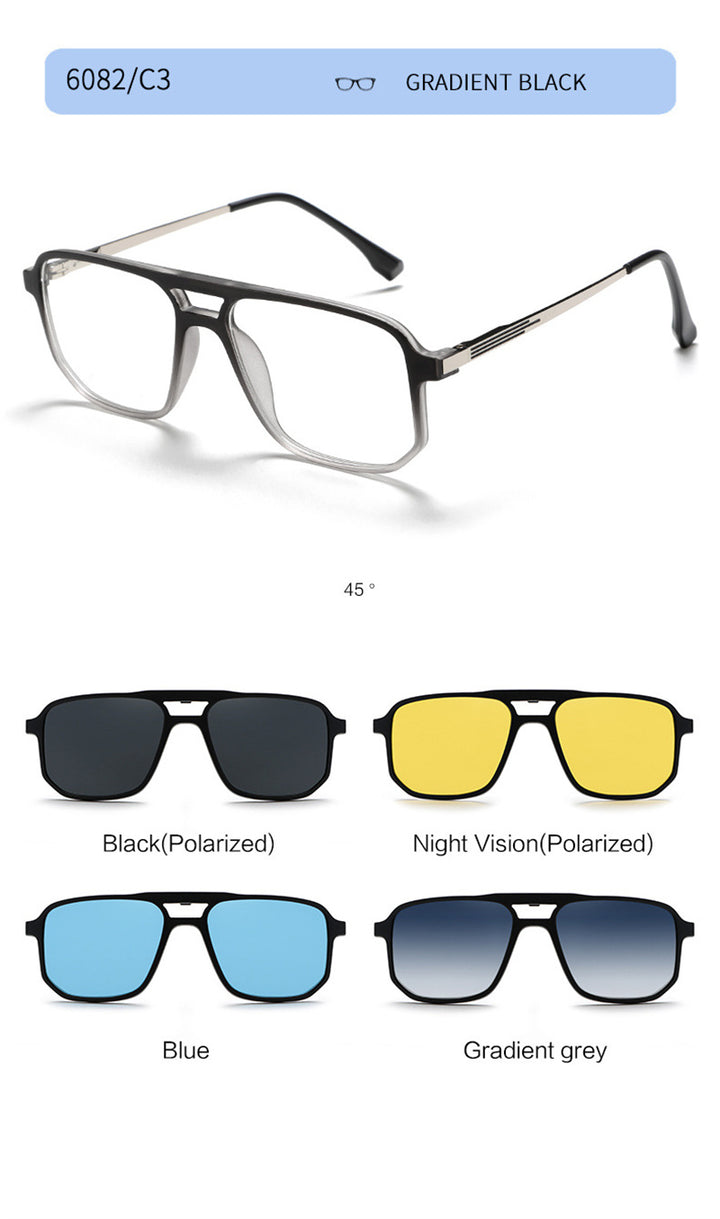 Summer Flower Unisex Full Rim Square Double Bridge Alloy Eyeglasses Clip On Sunglasses 60824.