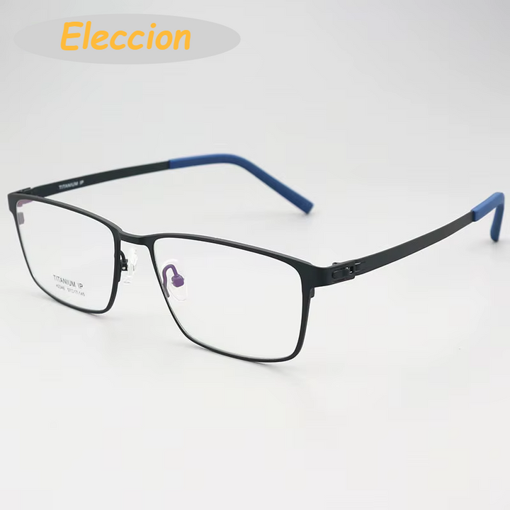 Eleccion Men's Full Rim Big Square Screwless Titanium Eyeglasses 42346