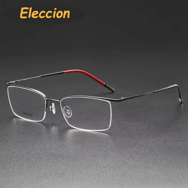 Eleccion Unisex Semi Rim Square Brow Line Titanium Eyeglasses 945502