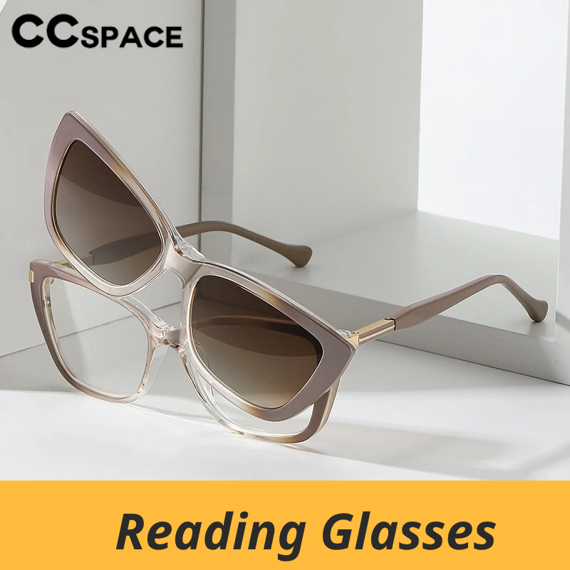 CCspace Women's Full Rim Cat Eye Tr 90 Alloy Reading Glasses Clip On Sunglasses 802689
