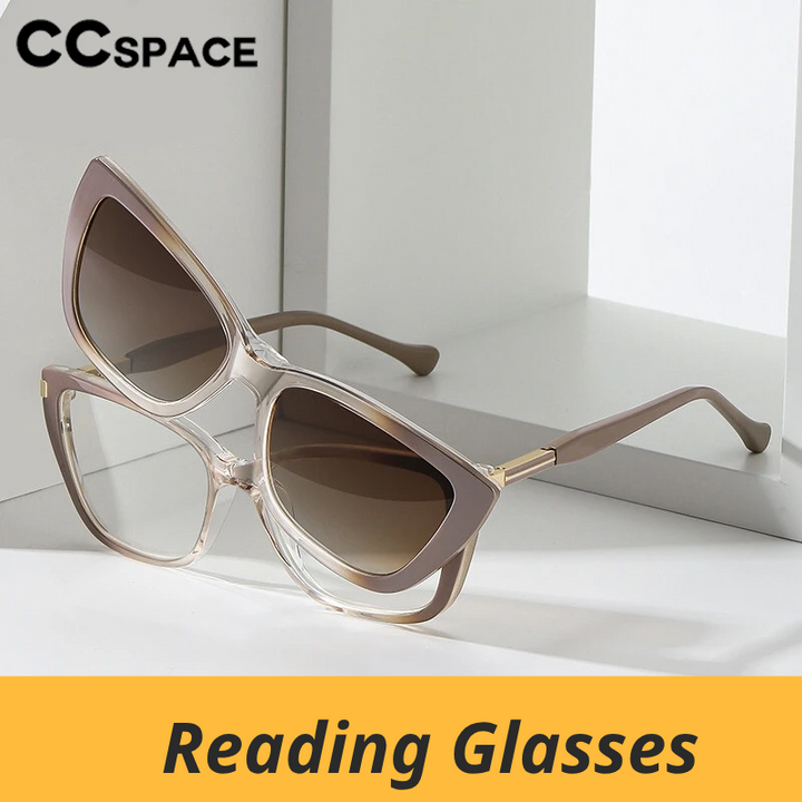 CCspace Women's Full Rim Cat Eye Tr 90 Alloy Reading Glasses Clip On Sunglasses 802689