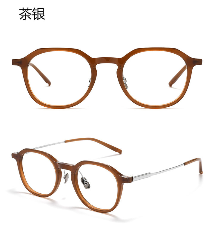 Bclear Unisex Full Rim Polygon Round Acetate Titanium Eyeglasses 298112.