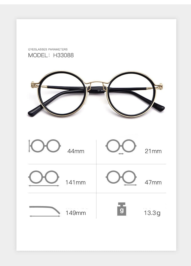 Kocolior Unisex Full Rim Round Alloy Acetate Hyperopic Reading Glasses 2203 — view 17 | Kocolior at FuzWeb
