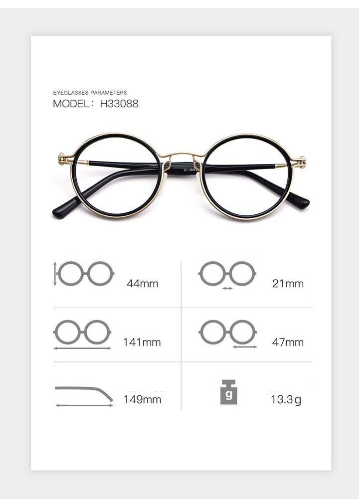 Kocolior Unisex Full Rim Round Alloy Acetate Hyperopic Reading Glasses 2203 — view 17 | Kocolior at FuzWeb
