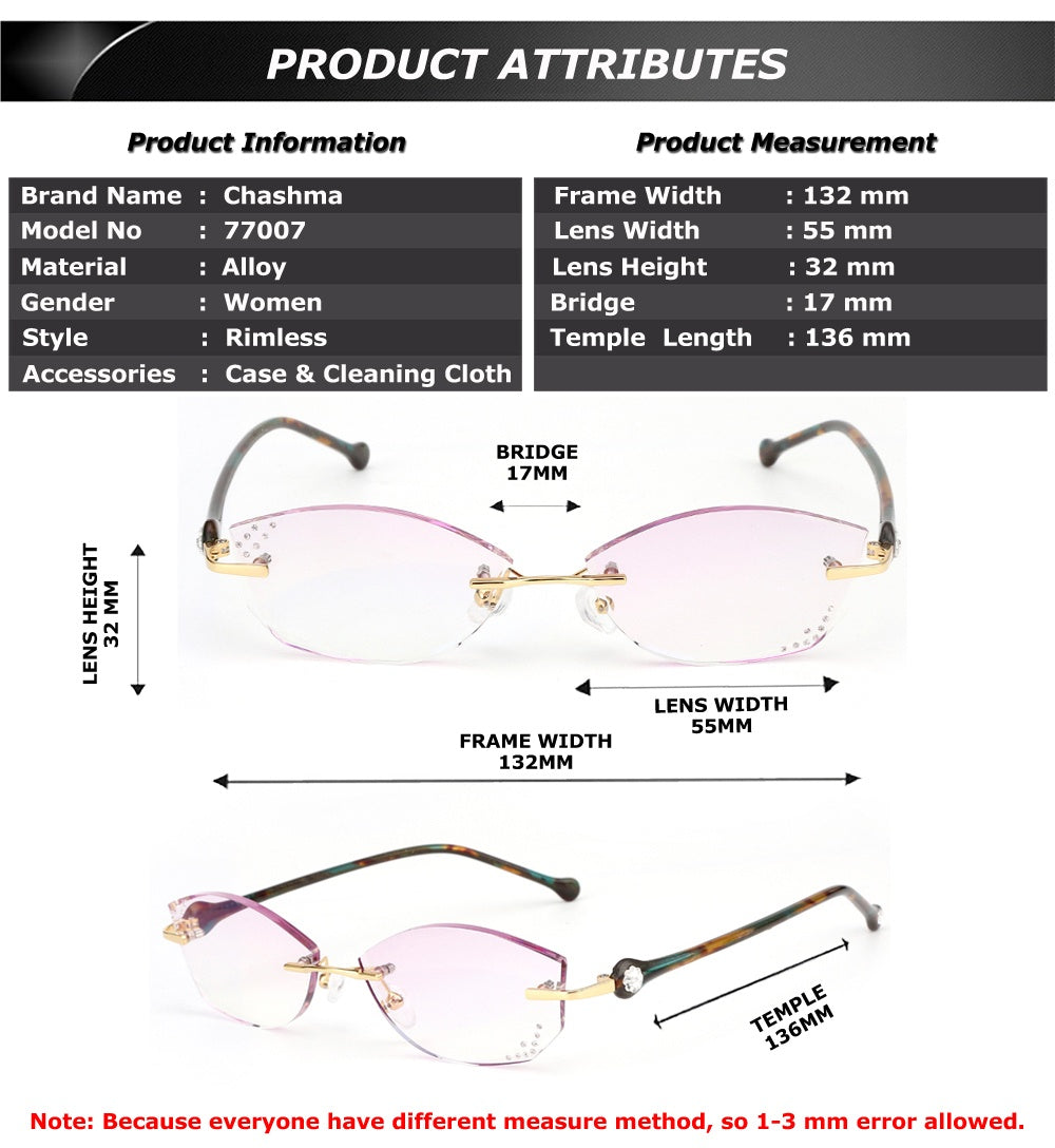 Chashma Womens Rimless Oval Rectangle Titanium Eyeglasses 77007 — view 1 | Chashma at FuzWeb