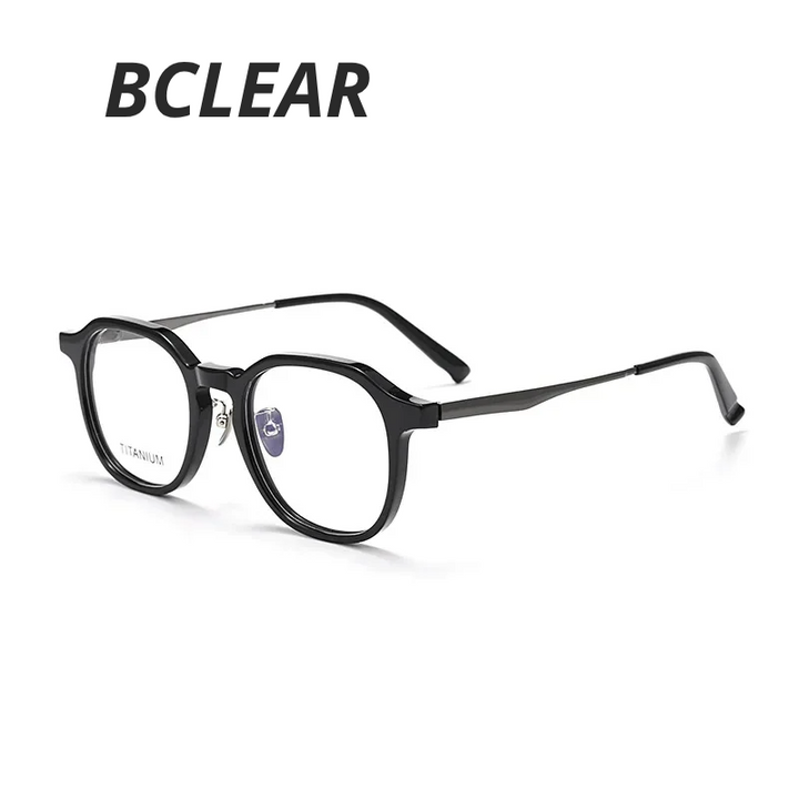 Bclear Unisex Full Rim Round Square Acetate Titanium Eyeglasses 633574
