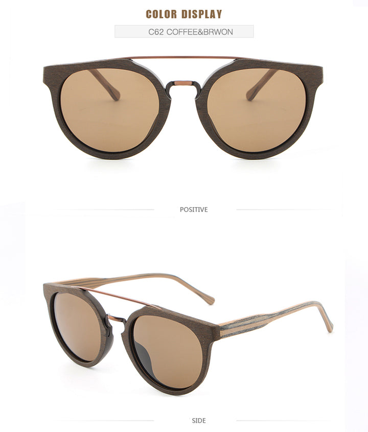 Hdcrafter Unisex Full Rim Round Wood Metal Frame Polarized Sunglasses Lhb023.