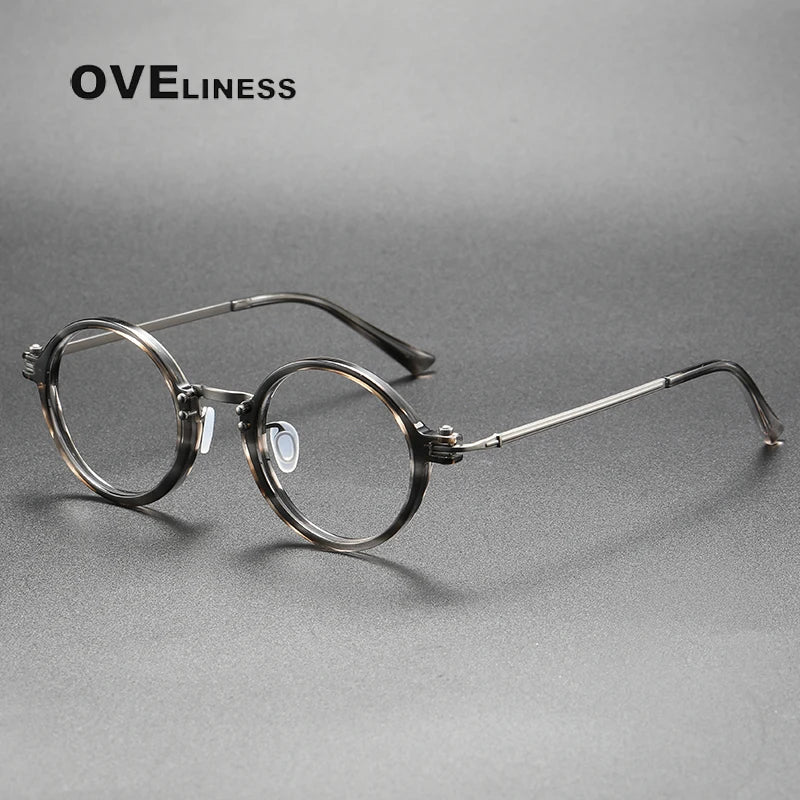 Oveliness Unisex Full Rim Round Acetate Titanium Eyeglasses 5866.