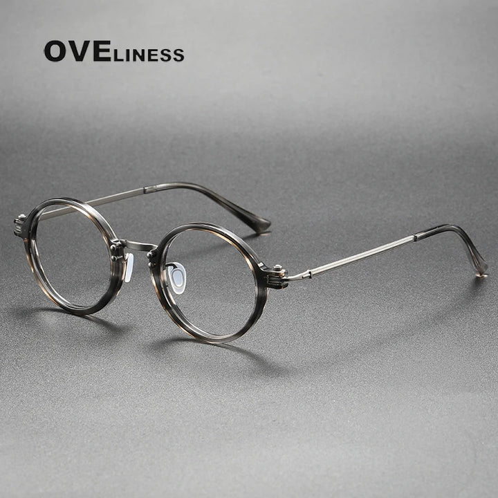 Oveliness Unisex Full Rim Round Acetate Titanium Eyeglasses 5866.