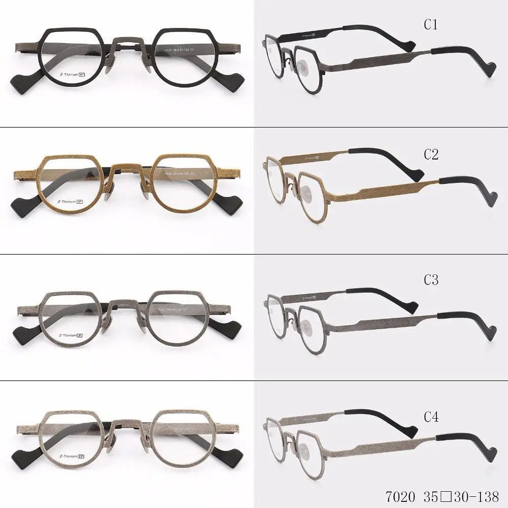 Muzz Mens Full Rim Irregular Flat Top Round Titanium Frame Eyeglasses T7020 — view 11 | Muzz at FuzWeb