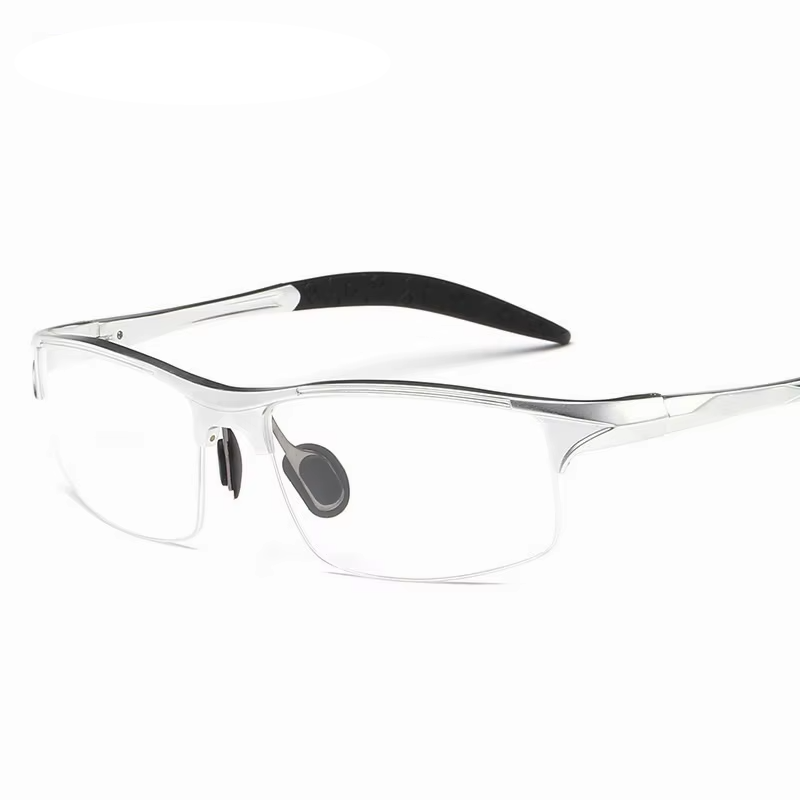 Eleccion Men's Semi Rim Square Sport Aluminum Eyeglasses 98177 Semi Rim Eleccion Silver