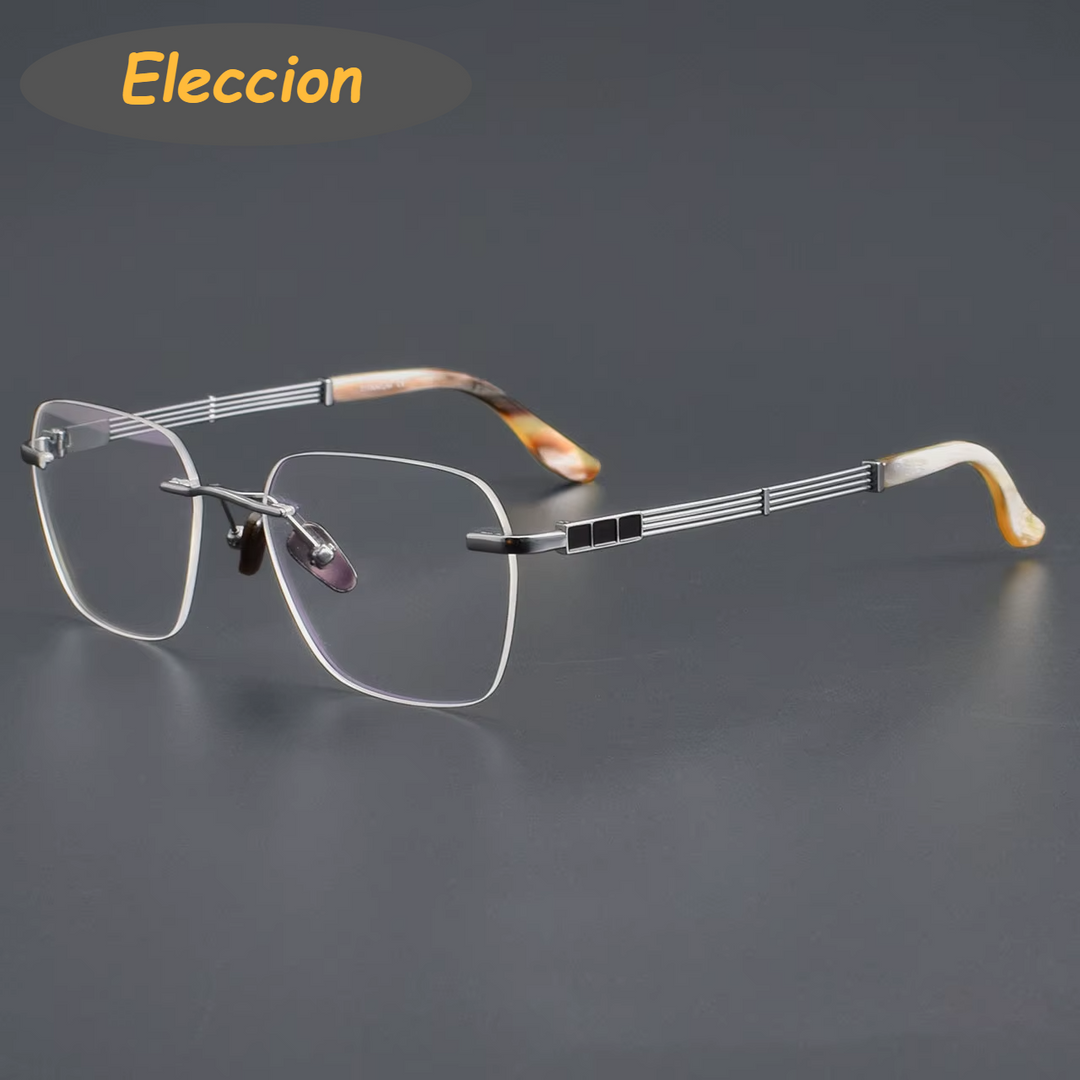 Eleccion Women's Rimless Square Titanium Horn Temple Eyeglasses 942118 Rimless Eleccion Silver