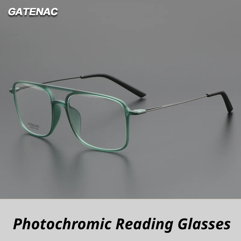 Gatenac Women's Full Rim Square Double Bridge Tr 90 Titanium Photochromic Reading Glasses G2235