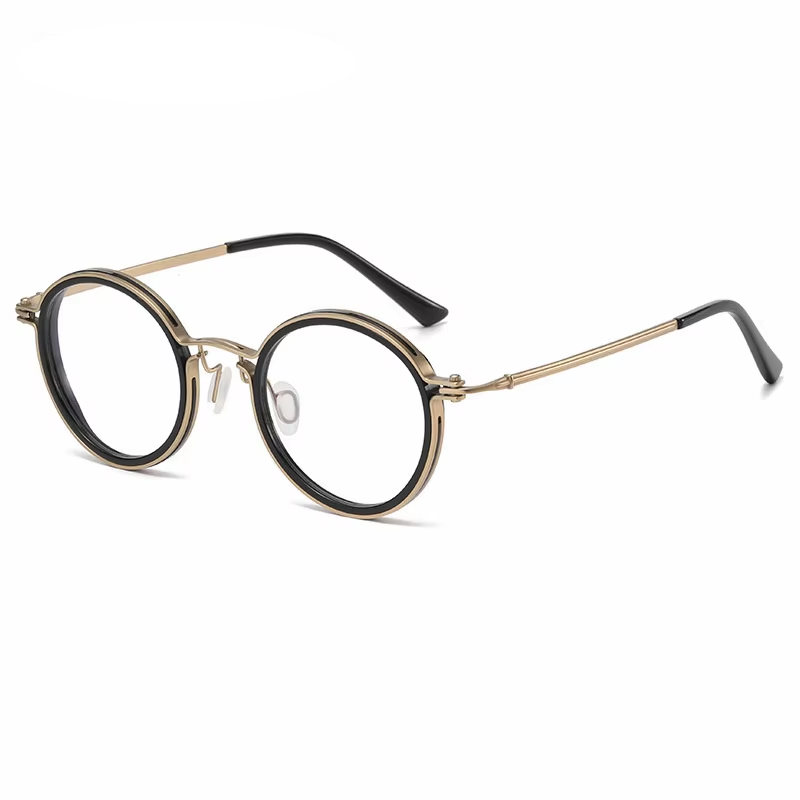 Eleccion Unisex Full Rim Round Acetate Titanium Eyeglasses 945860 Full Rim Eleccion Gold - Black