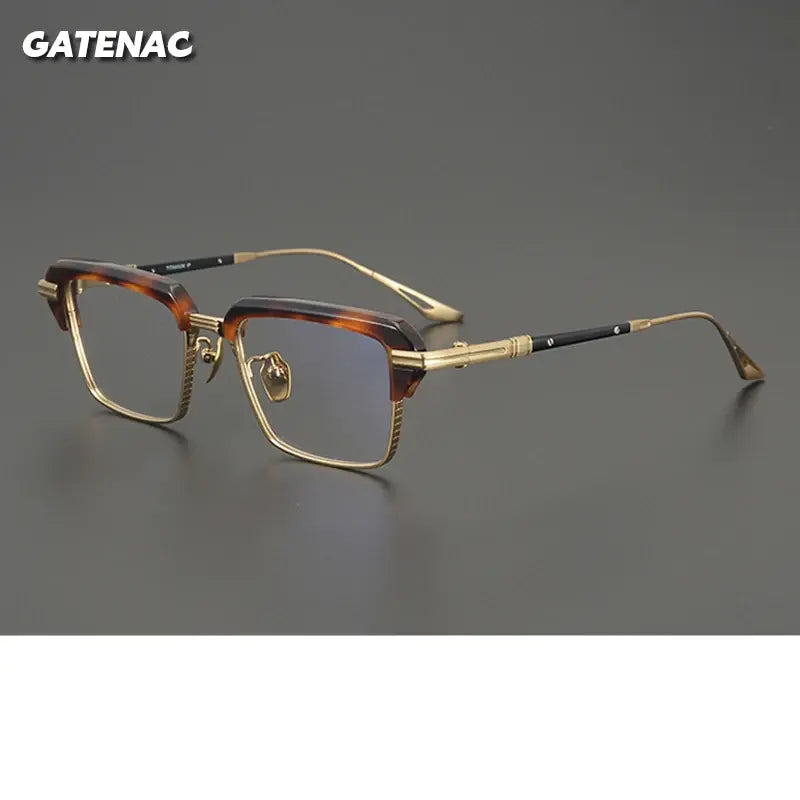 Gatenac Unisex Full Rim Big Square Acetate Titanium Eyeglasses 687008 FuzWeb