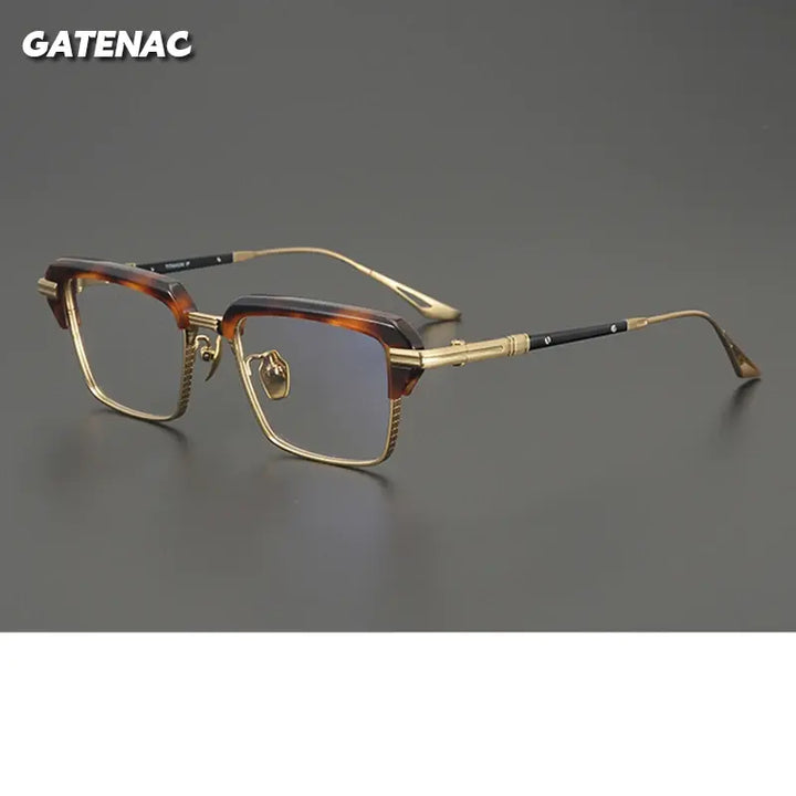 Gatenac Unisex Full Rim Big Square Acetate Titanium Eyeglasses 687008 FuzWeb
