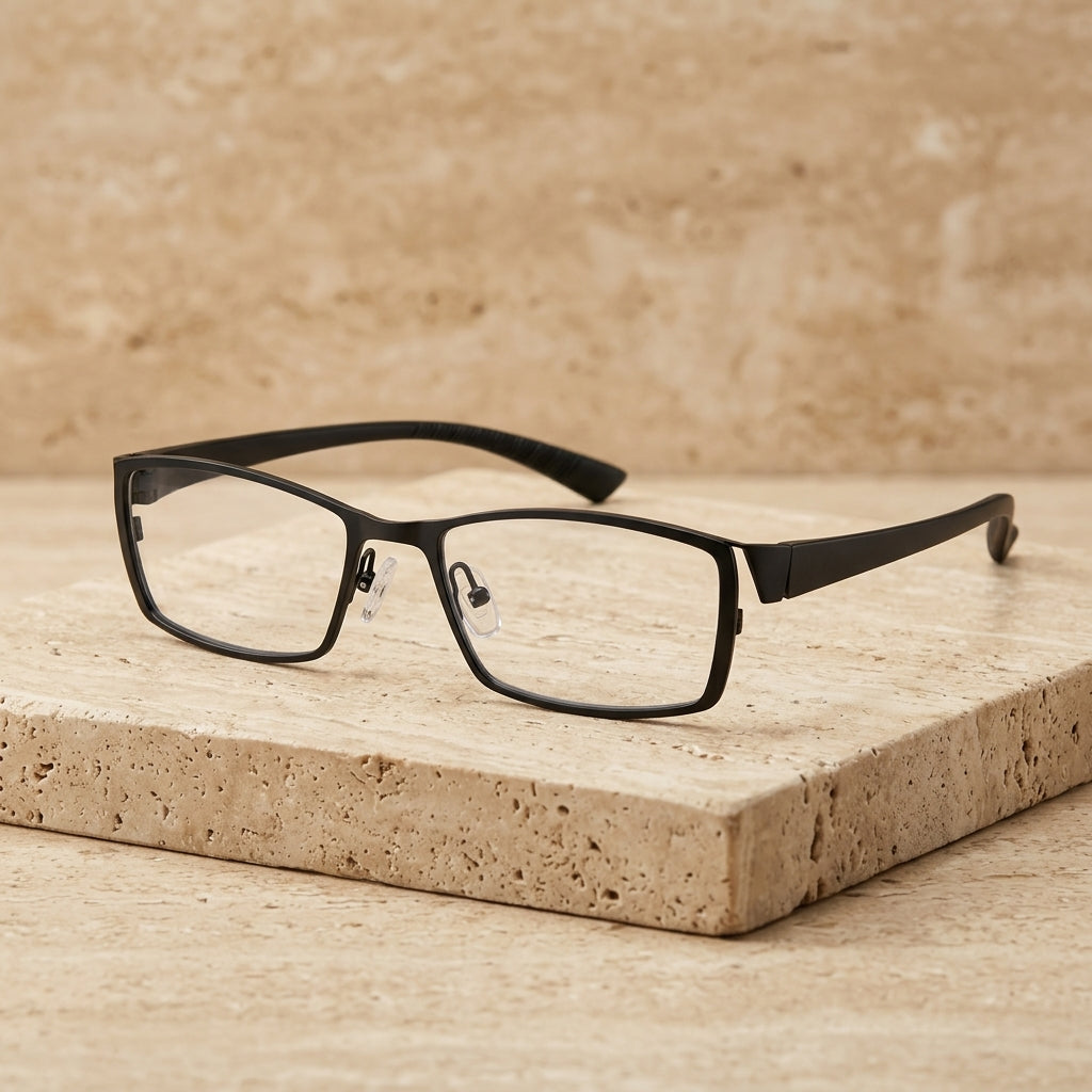Chashma Ottica Men's Full Rim Rectangle Titanium Alloy Eyeglasses 58924 - Black