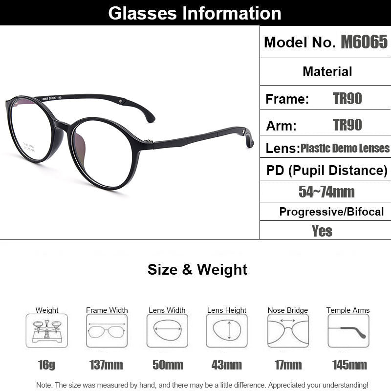 Gmei Unisex Eyeglasses Ultra-Light Tr90 Plastic Round M6065.