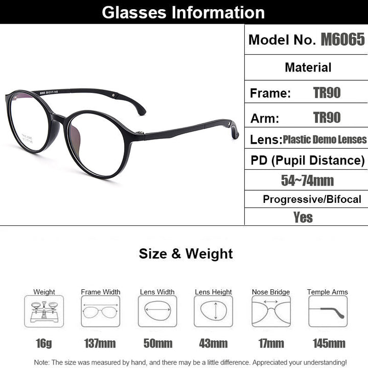 Gmei Unisex Eyeglasses Ultra-Light Tr90 Plastic Round M6065.