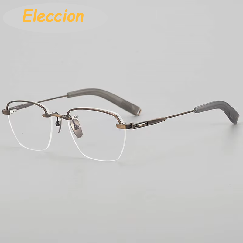 Eleccion Unisex Rimless Flat Top Polygon Titanium Eyeglasses 94423 Rimless Eleccion Bronze