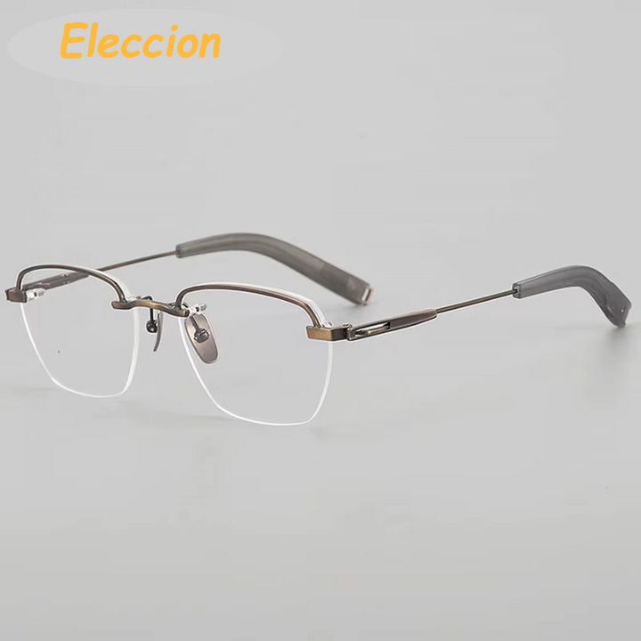 Eleccion Unisex Rimless Flat Top Polygon Titanium Eyeglasses 94423 Rimless Eleccion Bronze