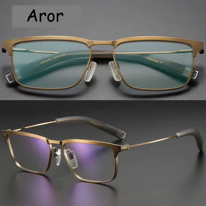 Aror Unisex Full Rim Brow Line Square Titanium Eyeglasses 494104 Full Rim Aror