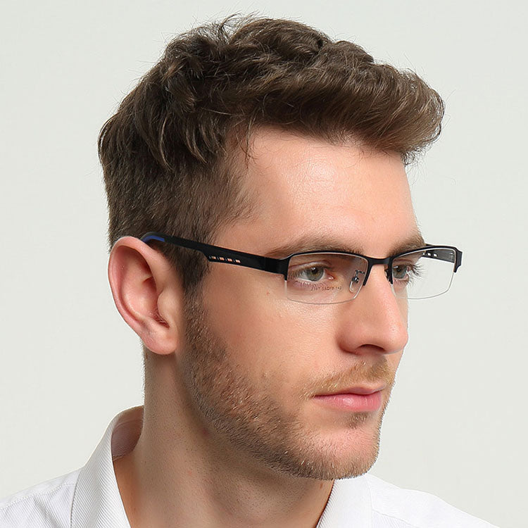 Bclear Mens Eyeglasses Semi Rim Square Titanium Alloy S2387 — view 2 | Bclear at FuzWeb