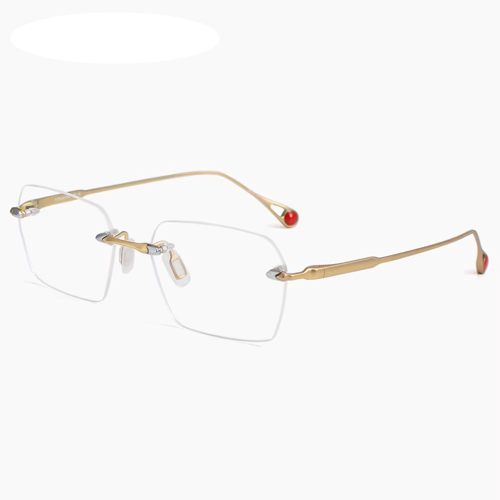 Eleccion Unisex Rimless Square Titanium Eyeglasses 49307 Rimless Eleccion Gold