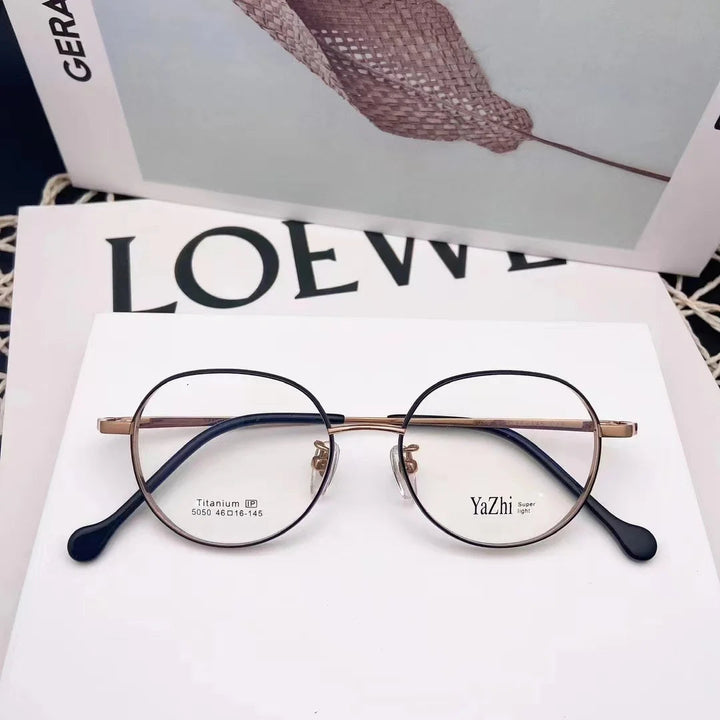 Chashma Ottica Unisex Full Rim Round Titanium Eyeglasses 5050 - Black Gold