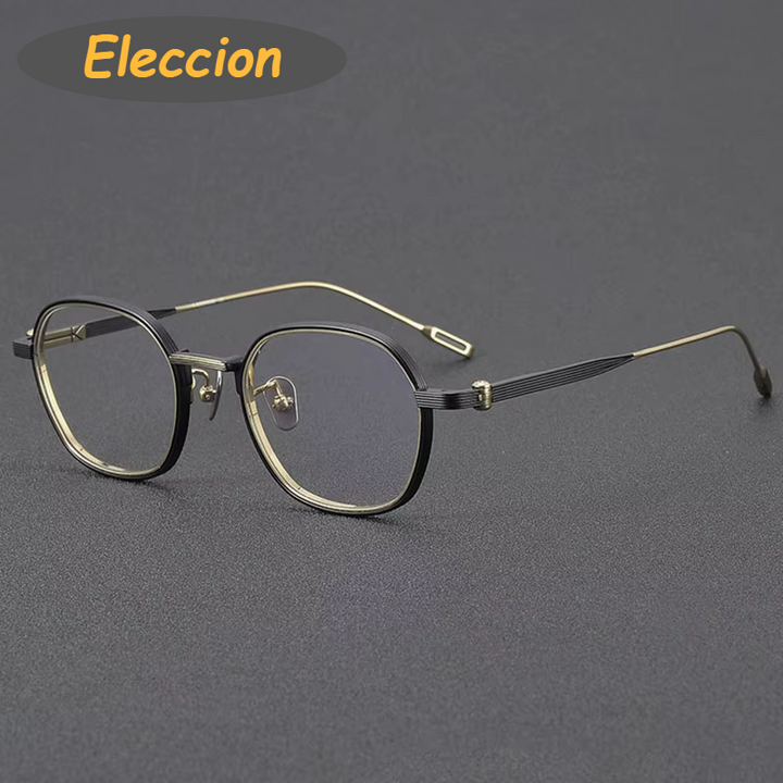 Eleccion Unisex Full Rim Polygon Titanium Eyeglasses 14049 Full Rim Eleccion Black - Gold