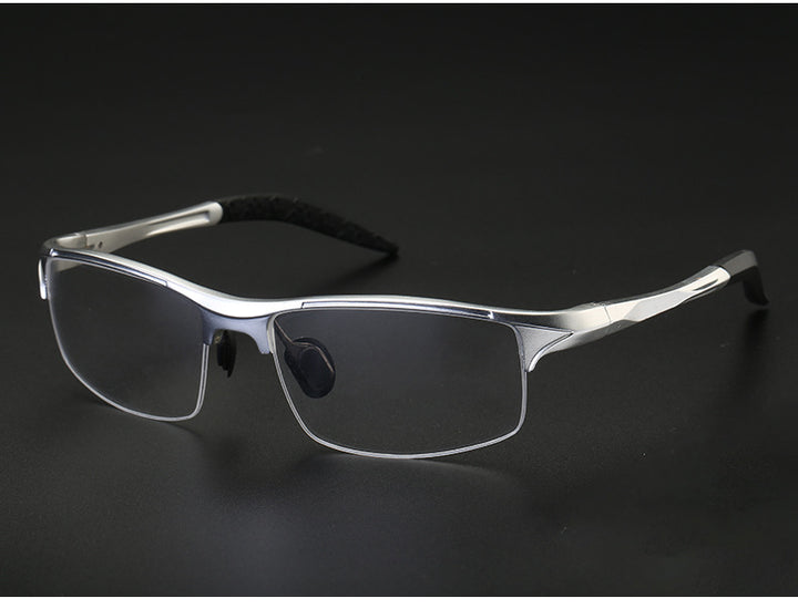 Hdcrafter Mens Semi Rim Square Rectangle Aluminun Alloy Frame Eyeglasses L8177 — view 2 | Hdcrafter Eyeglasses at FuzWeb