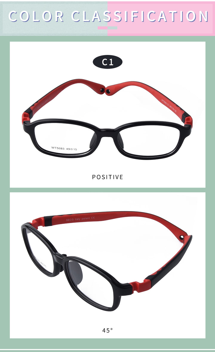 Secg Unisex Youth Full Rim Square Tr 90 Silicone Eyeglasses 5083.
