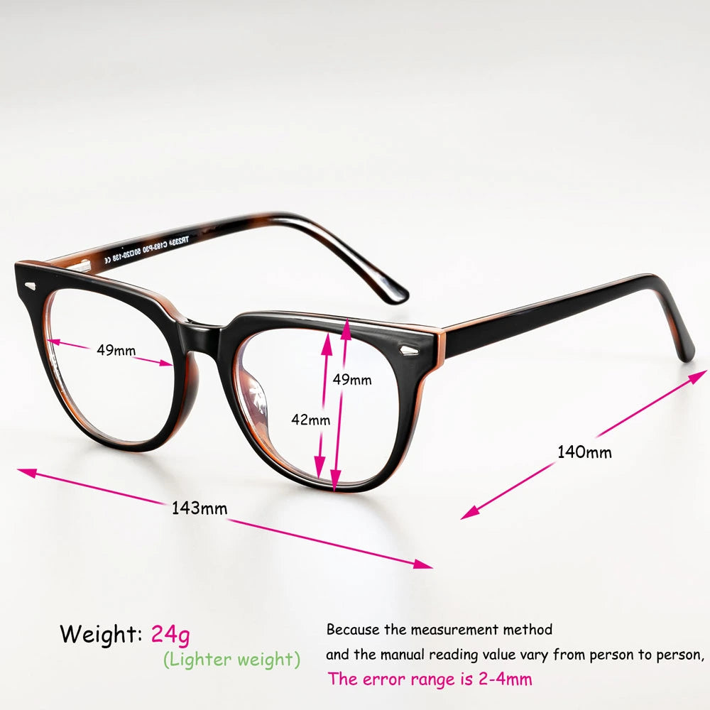 CCspace Unisex Full Rim Oval Square Tr 90 Titanium Frame Eyeglasses 51026 - Size Chart