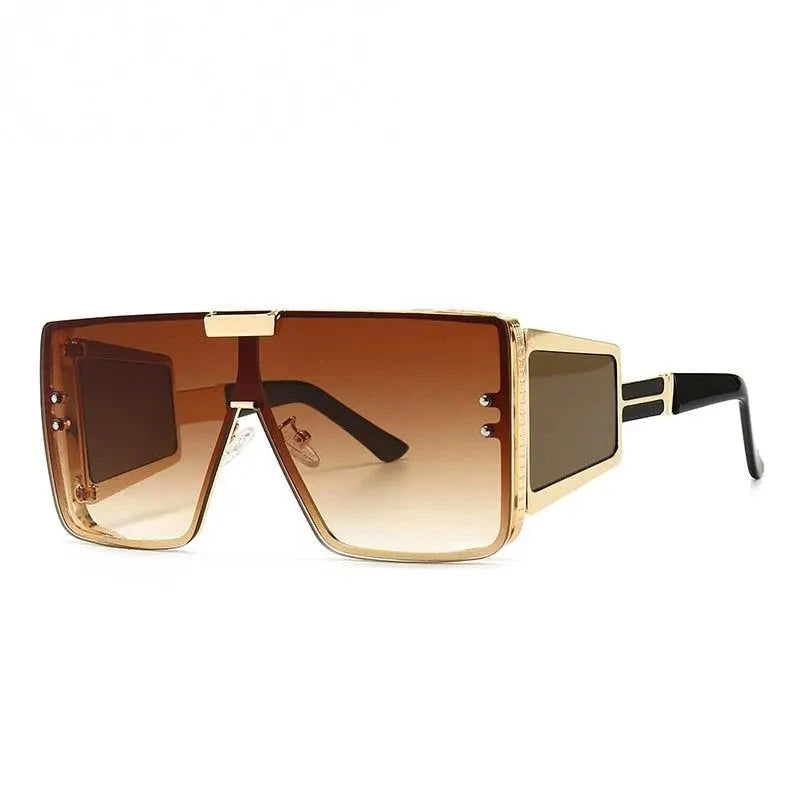 CCspace Unisex Full Rim Oversized Square One Lens Alloy Frame Sunglasses 46588 - C2Gold-Tea