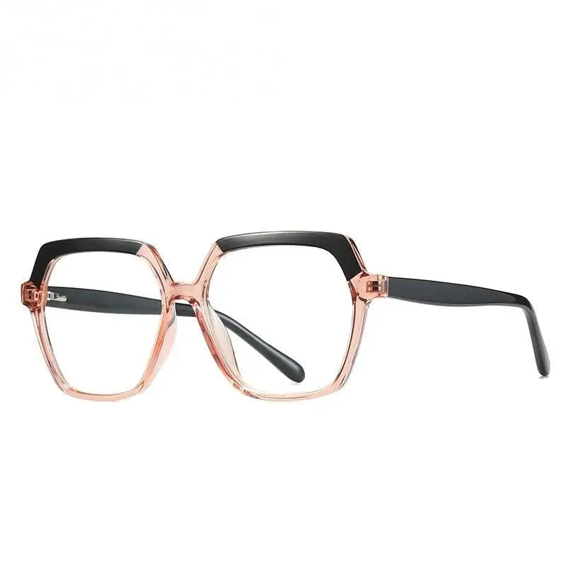 CCspace Unisex Full Rim Polygon Tr 90 Titanium Frame Eyeglasses 49324 - C6Black-Pink
