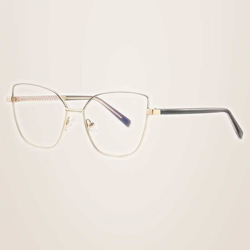 CCspace Unisex Full Rim Square Cat Eye Alloy Frame Eyeglasses 49081 - C2Gold-Black