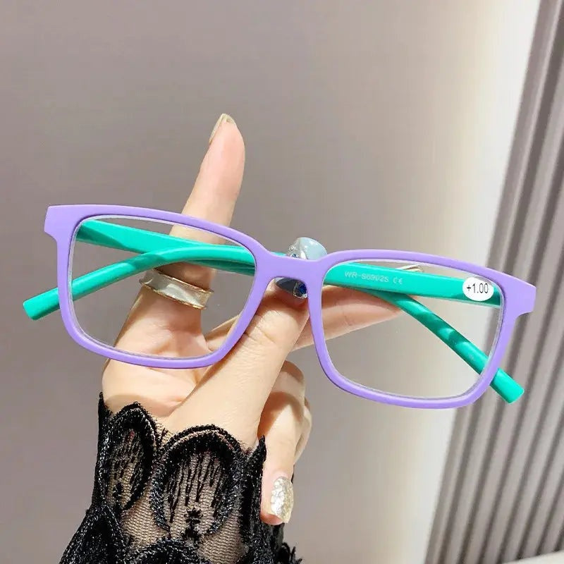 CCspace Unisex Full Rim Square Polycarbonate Reading Glasses 57584 - Purple