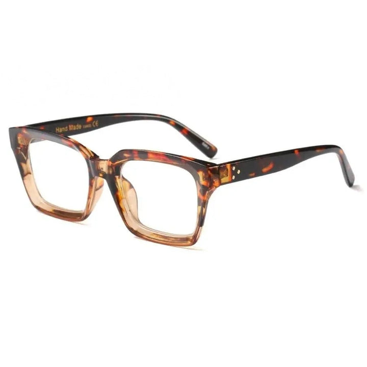 CCspace Unisex Full Rim Square Resin Rivet Frame Eyeglasses 45440 - C1 leopard clear