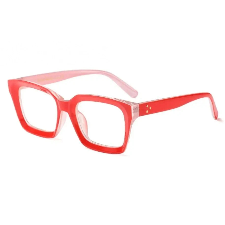 CCspace Unisex Full Rim Square Resin Rivet Frame Eyeglasses 45440 - C3 Red clear