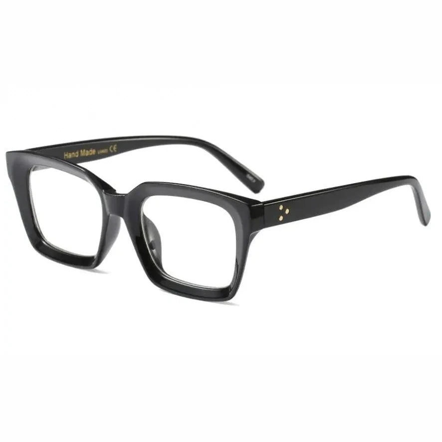 CCspace Unisex Full Rim Square Resin Rivet Frame Eyeglasses 45440 - C4 black clear