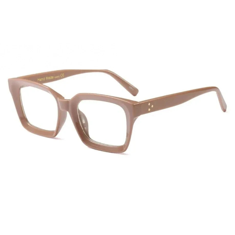 CCspace Unisex Full Rim Square Resin Rivet Frame Eyeglasses 45440 - C6 khaki clear