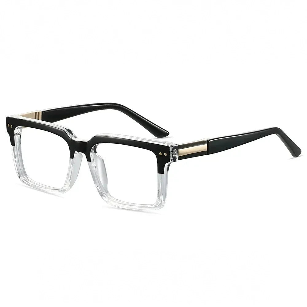 CCspace Unisex Full Rim Square Tr 90 Alloy Reading Glasses 802695 - C4Black white / +125