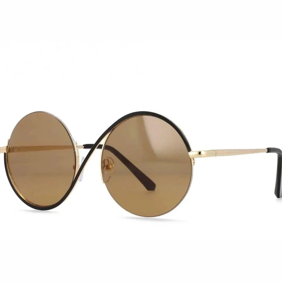 CCspace Unisex Semi Rim Round Alloy Frame Sunglasses 54042 - Black / white