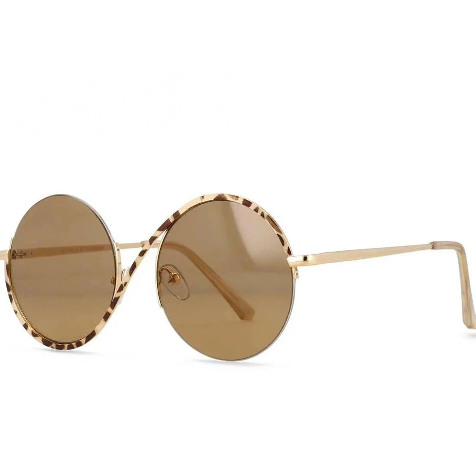 CCspace Unisex Semi Rim Round Alloy Frame Sunglasses 54042 - leopard / white
