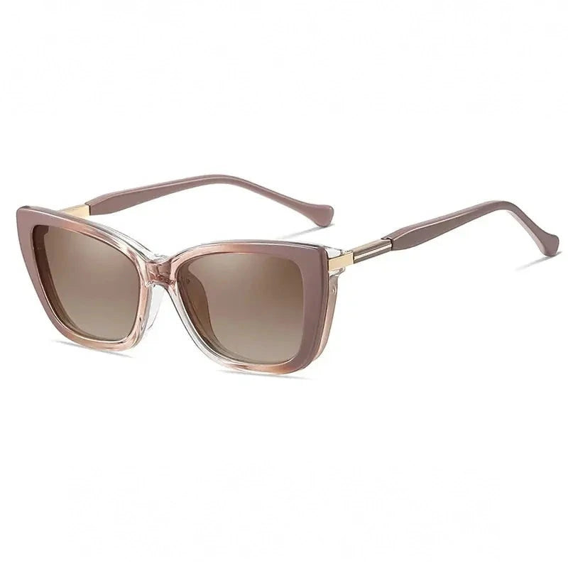 CCspace Women's Full Rim Cat Eye Tr 90 Alloy Reading Glasses Clip On Sunglasses 802689 - C3Bean paste / Myopia-500