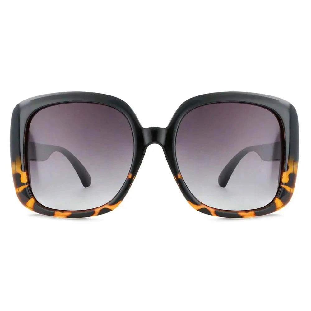 CCspace Women's Full Rim Oversized Square Resin Frame Sunglasses 53656 - black-leopard