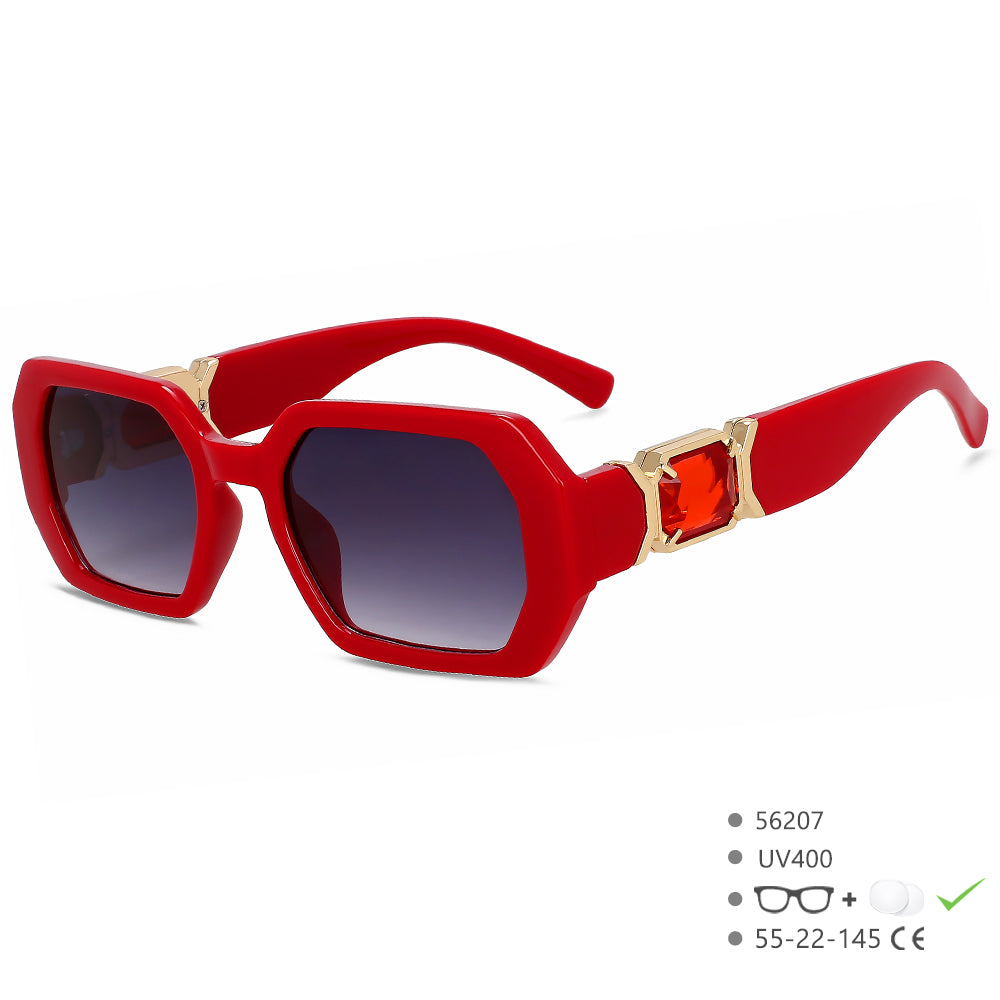 CCspace Women's Full Rim Oversized Square Resin UV400 Sunglasses 56207 - RedGrey