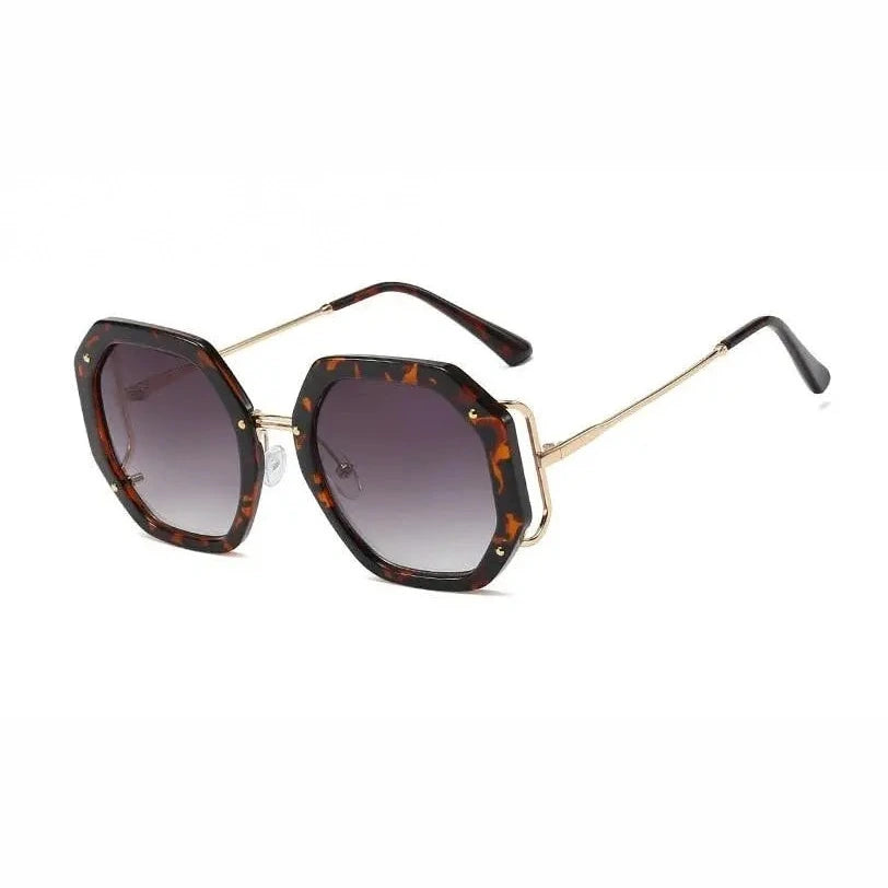 CCspace Women's Full Rim Polygon Square Frame Sunglasses 48154 - C2leopard