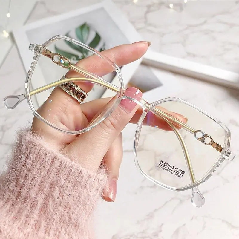 CCspace Women's Full Rim Polygon TR 90 Alloy Myopic Reading Glasses 56224 - Clear